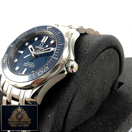 Omega Seamaster 300m Steel Blue Dial Replica in the stand