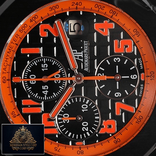 Audemars Piguet Royal Oak Orange Black Dial Replica analog close view