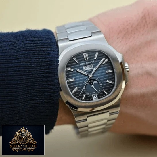 Patek Philippe Geneve Moon Steel Bracelet Replica on the man wrist