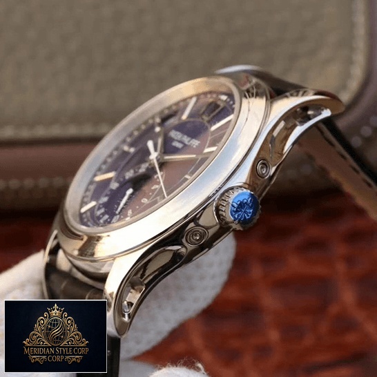 Patek Philippe Steel Case Blue Dial Replica side view crown