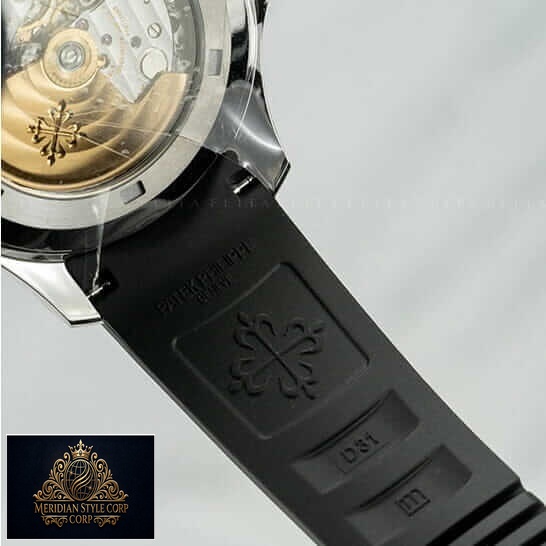 Patek Philippe Black Rubber Bracelet Steel Bezel Replica white background