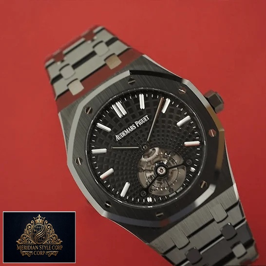 Audemars Pigıet Tourbillion Black Dial Steel Bracelet 26522CE.OO_.1225CE Replica red background