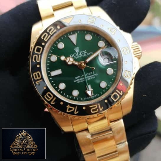 Rolex GMT Green Dial Replica Gold Bracelet
