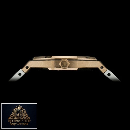 Audemars Piguet Gold Case 2714 Replica black background side view & crown