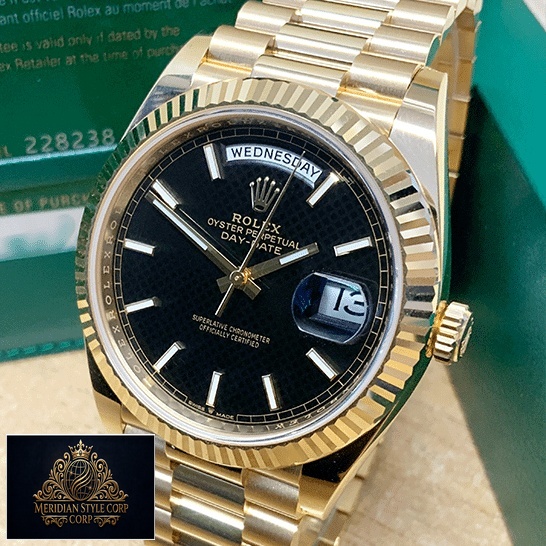 Rolex Day-Date 228235 Replica beside the Rolex Box