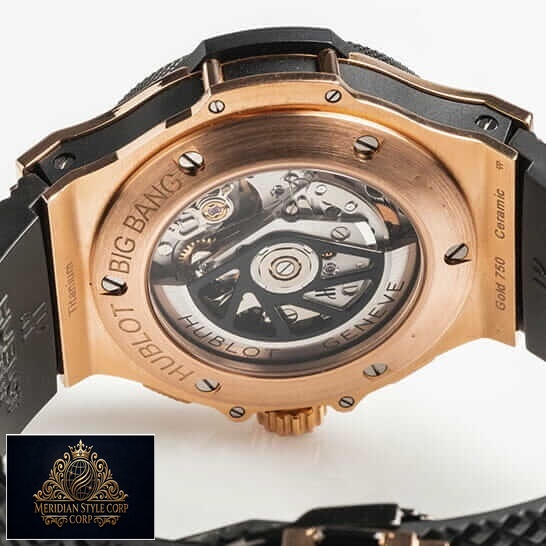 Hublot Big Bang Gold Case Ceramic Black Rubber Bracelet Replica white background