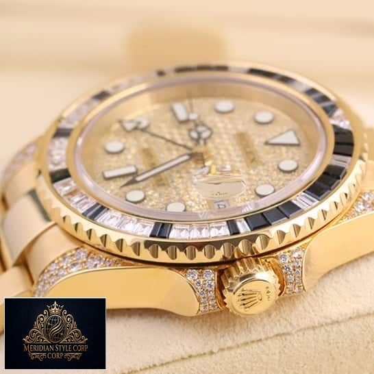 Rolex GMT-Master 116758SA Yellow Gold & Diamond Case Replica Button & Crown Pusher
