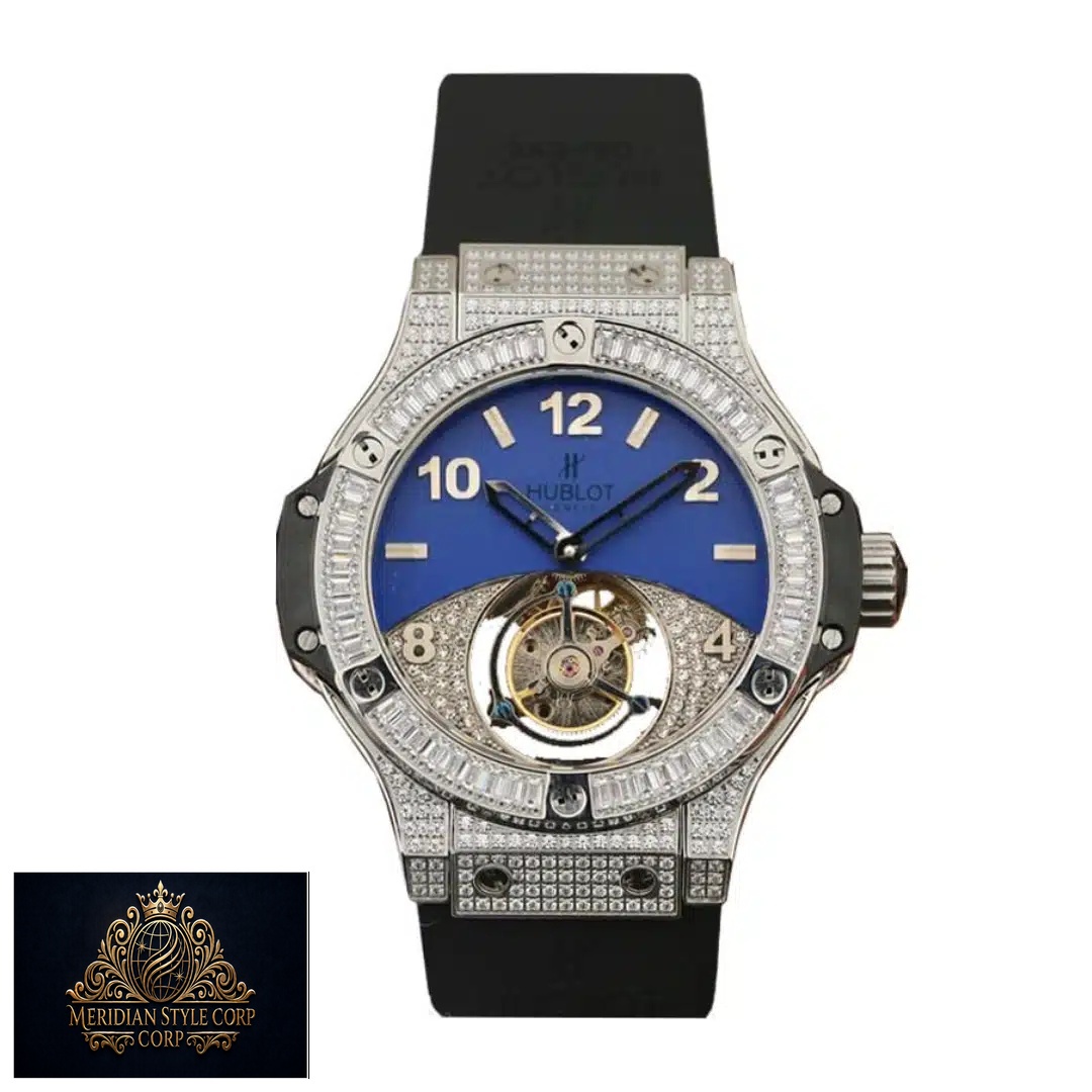 Hublot geneve tourbillion with diamond blue dial replica analog view