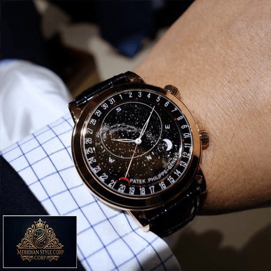 Patek Philippe Rose Gold Bezel Black Dial Replica on the man wrist