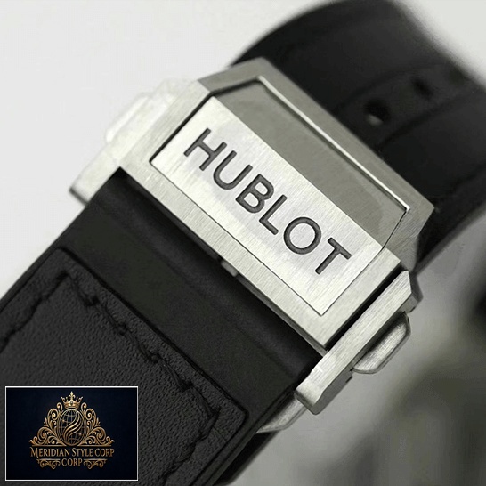 Hublot Big Bang Sang Black Rubber Bracelet Steel Clasp Replica white background