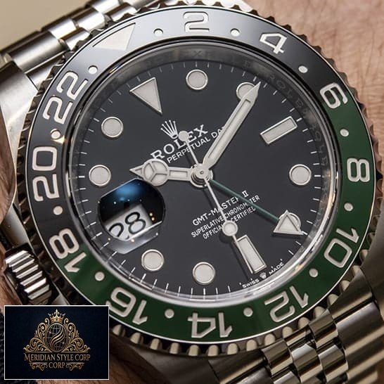 Rolex Gmt-Master II Sprite Replica close analog view and above the wrist