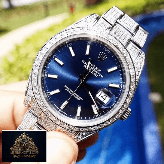 Rolex Datejust 126300 Blue Dial & Gem-Set Bezel Iced Out Replica