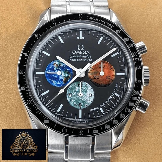 Omega Speedmaster Black Dial Black Bezel Replica brown background