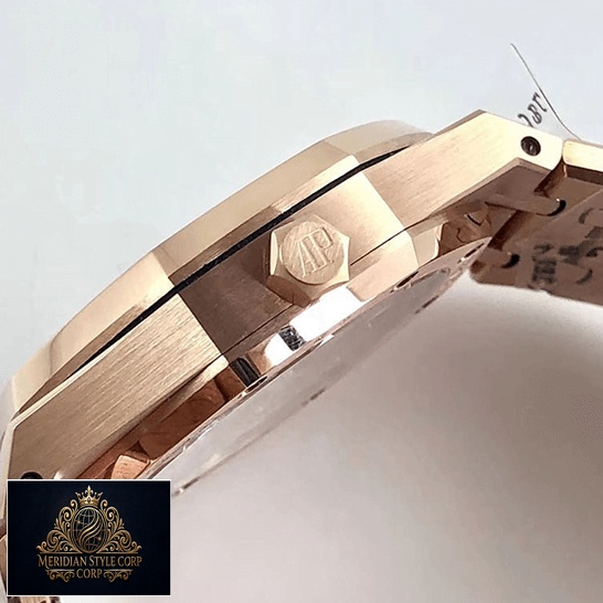 Audemars Piguet Royal Oak Rose Gold Case Replica crown on the ap logo
