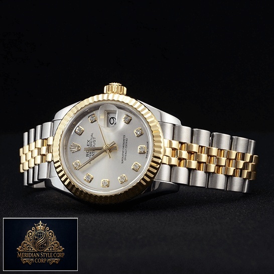 Rolex Datejust Steel Yellow Gold Diamond Replica black background