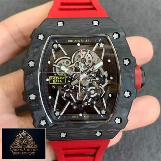 Richard Mille RM3502 Black Bezel Red Rubber Bracelet Replica on the hand