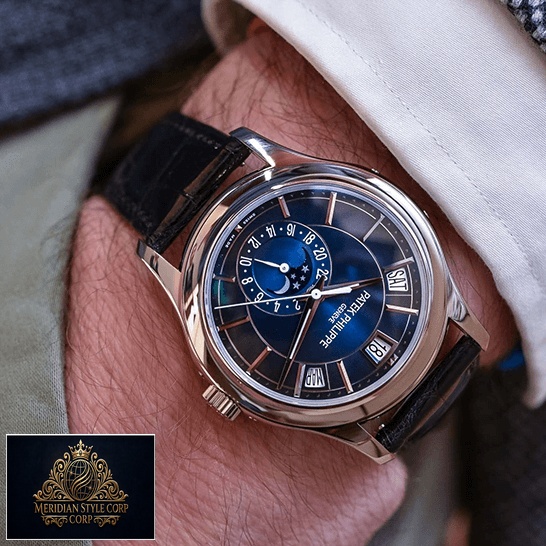 Patek Philippe Complications Blue Dial Steel Case Replica on the man wrist