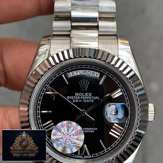 Rolex Day Date II Presidential Black Roman Dial 218239 Silver Jubilee Replica