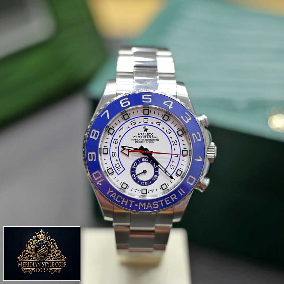 Rolex Yacht Master II Oyster Bracelet Replica front view on the stand