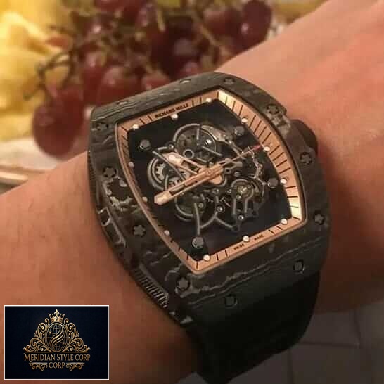 Richard Mille RM055 Bubba Watson Black Rubber Bracelet Replica on the wrist