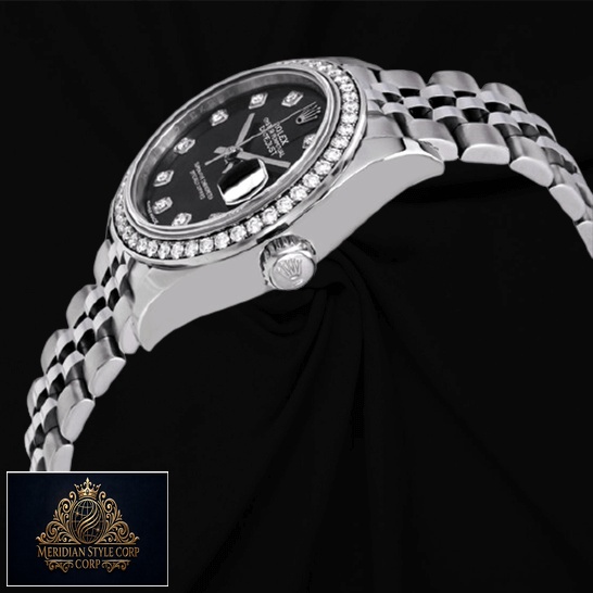 Rolex Datejust 279384RBR White Gold Jubilee Diamond Bezel Replica black background