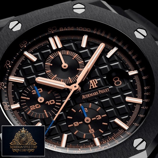 AP Royal Oak Black Dial Rose Gold Second Replica close front view