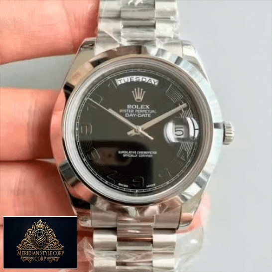 Rolex Day Date II 218206 Stainless Steel Black Dial Replica
