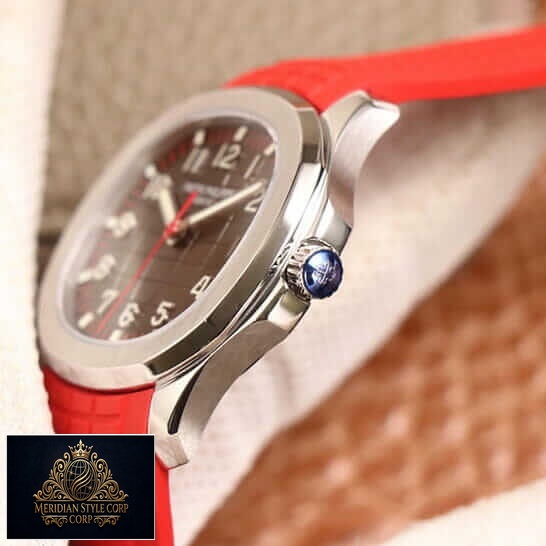 Patek Philippe Steel Case Crown Red Rubber Bracelet Replica side view