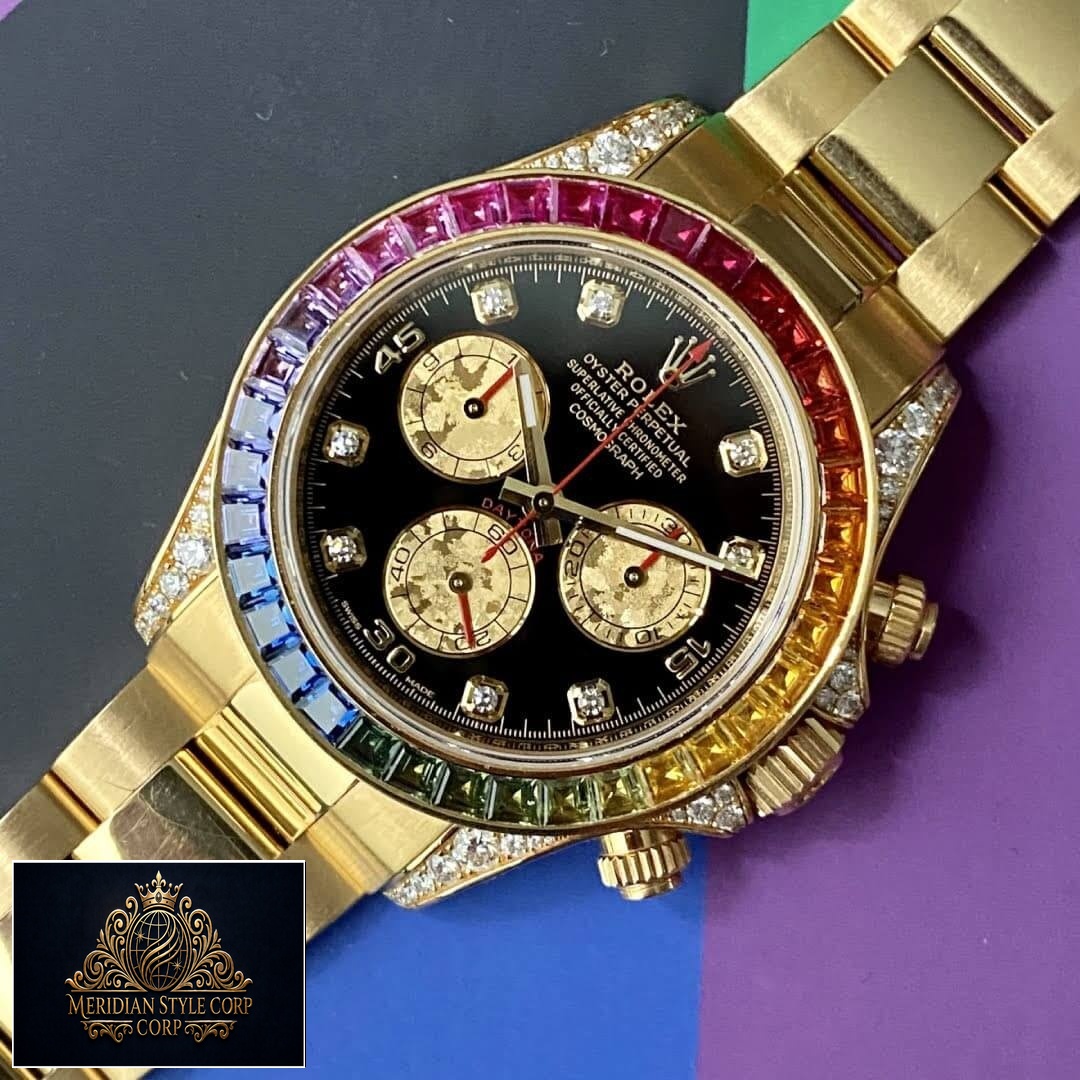 Rolex Cosmograph Daytona Rainbow Black Dial 116598RBOW Replica on the Table