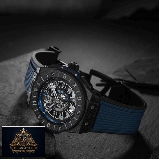Hublot Blue Rubber Bracelet Carbon Case Replica opened clasp