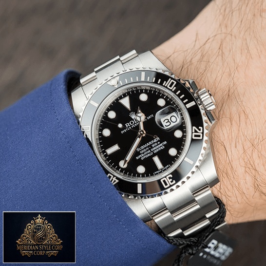 Rolex Submariner 116610LN Black Dial Replica on the wrist in a suit