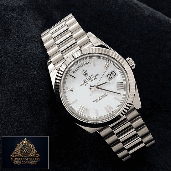 Rolex Day-Date 228239 Stainless Steel white dial black backround