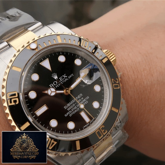 Rolex Submariner Date 16803 Two Tone Black Dial Replica on the wrist