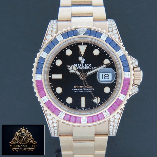 Rolex GMT-Master II 126755SARU Replica dial is black with stick and dot indices