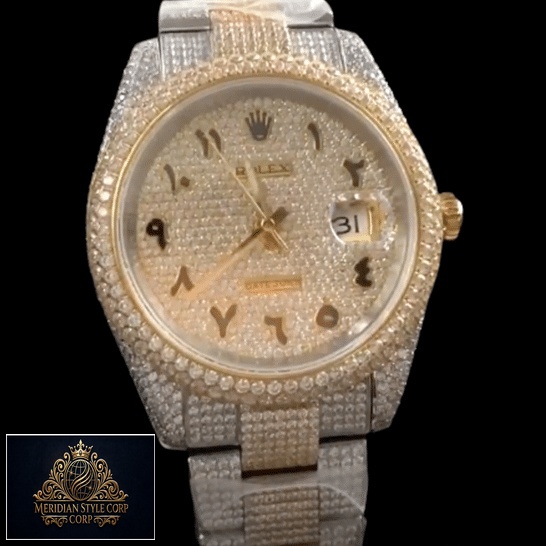 Rolex Datejust Two Tone Yellow Gold Arabic Dial Replica black background