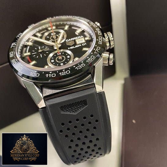 Tag Carrera Black Rubber Replica Rubber Bracelet Black Bezel