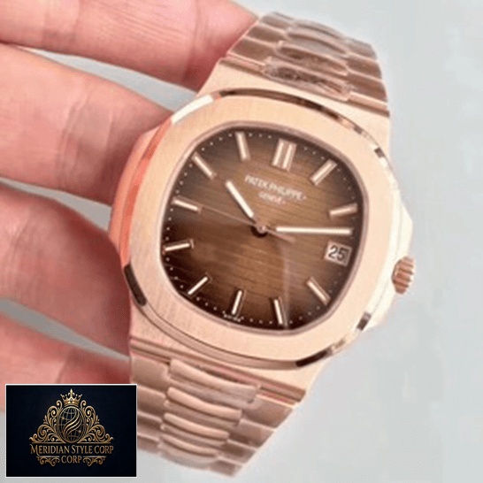 Patek Philippe Nautilus Rose Gold Dial Replica on the hand