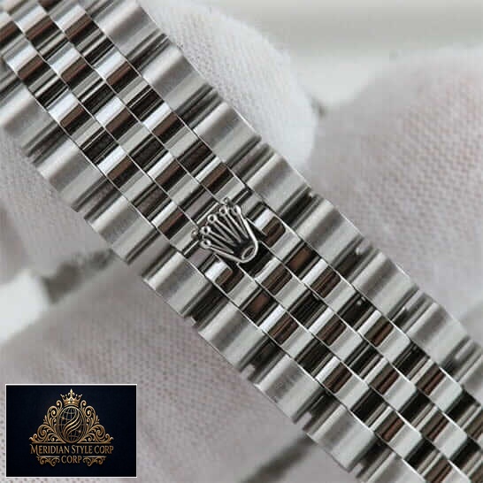 Rolex Datejust Steel Jubilee Bracelet on the Rolex logo