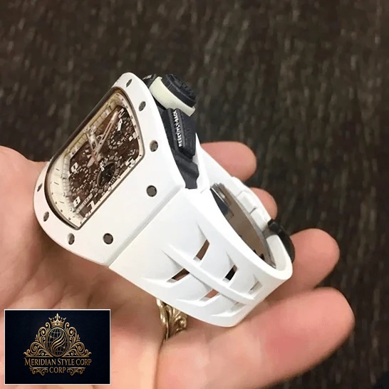 Richard Mille RM011FM White Rubber Bracelet Replica on the hand