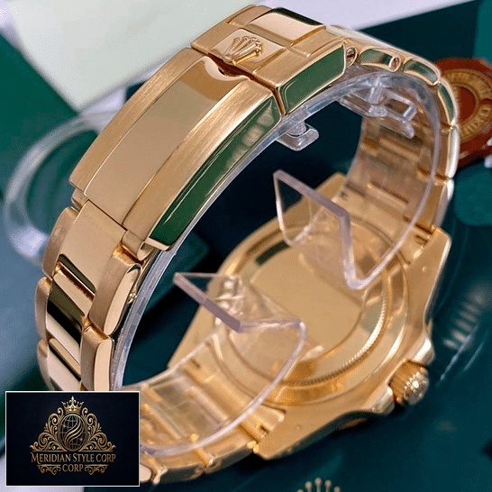 Rolex GMT-Master II 116718LN Yellow Gold Oyster Replica Fold Clasp on the Rolex Logo