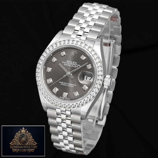 Rolex Datejust 279384 White Gold Dark Grey Diamond Jubilee Replica black background