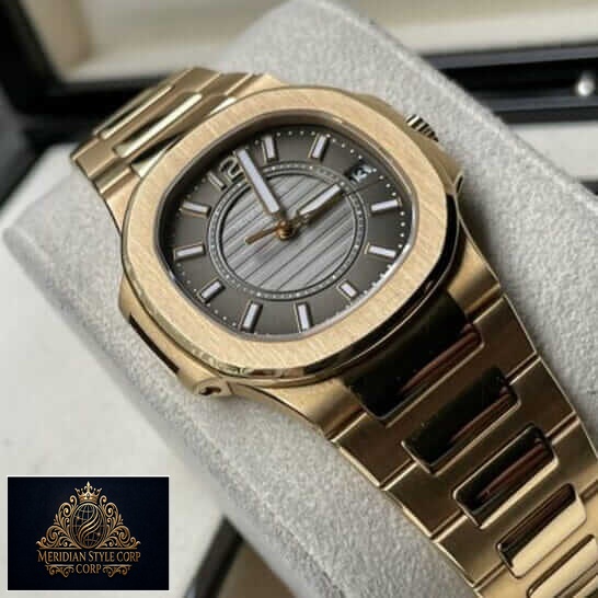 Patek Philippe 7011-1r-010 Black Dial Gold Bracelet Replica on the stand