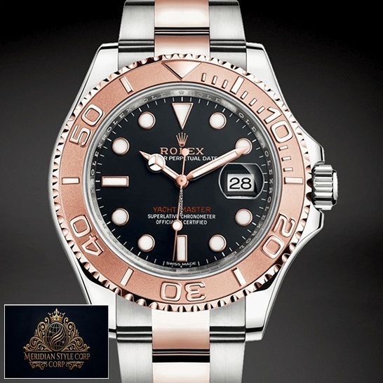 Rolex Yacht Master 116621 Rolse Gold Black Dial Replica black background