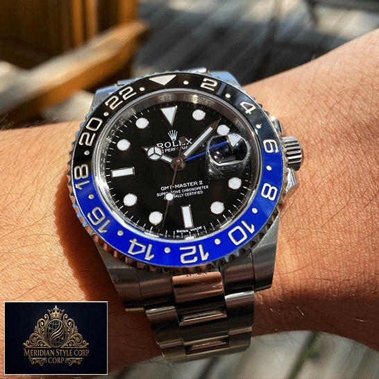 Rolex GMT-Master II Black Dial Batman Bezel 116710BLNR Replica on his arm