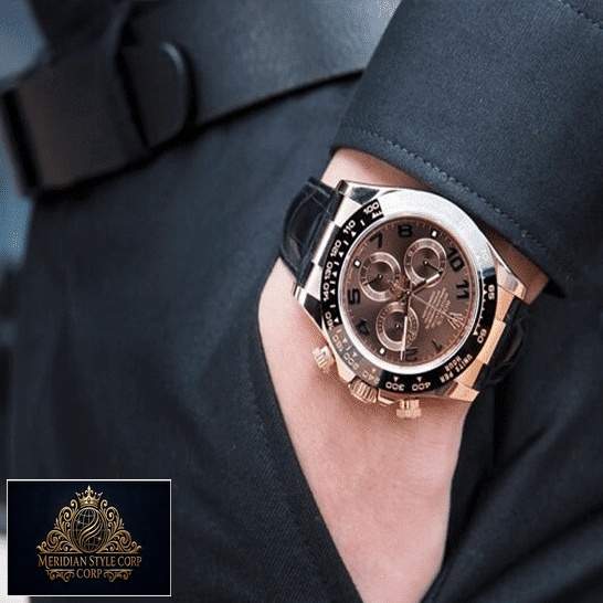 Rolex Daytona Cosmograph 116515LNBR Rose Gold Case Chocolate Dial Replica on is arm