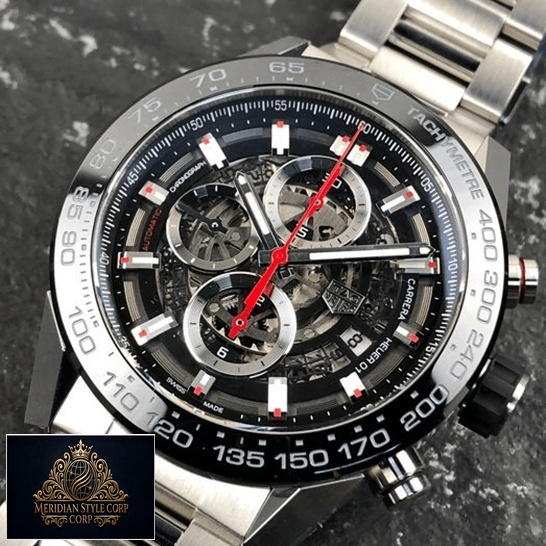 Tag Heuer Black Bezel & Dial Red Second Hand Replica crown / push button