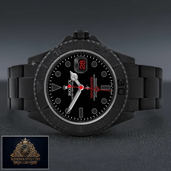 Rolex Yacht Master Triple Red Titan Black 11662 Replica on the black table