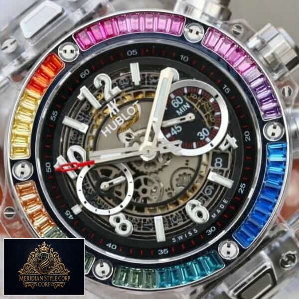 Hublot Big Bang Rainbow Bezel Black Dial Replica close front view