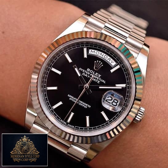 Rolex Day-Date 118239 Black Dial Replica on his arm