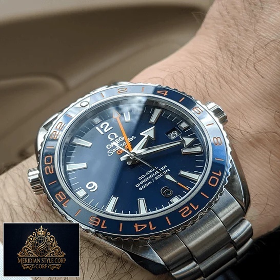 Omega Seamaster GMT Blue Dial Steel Replica on the wrist